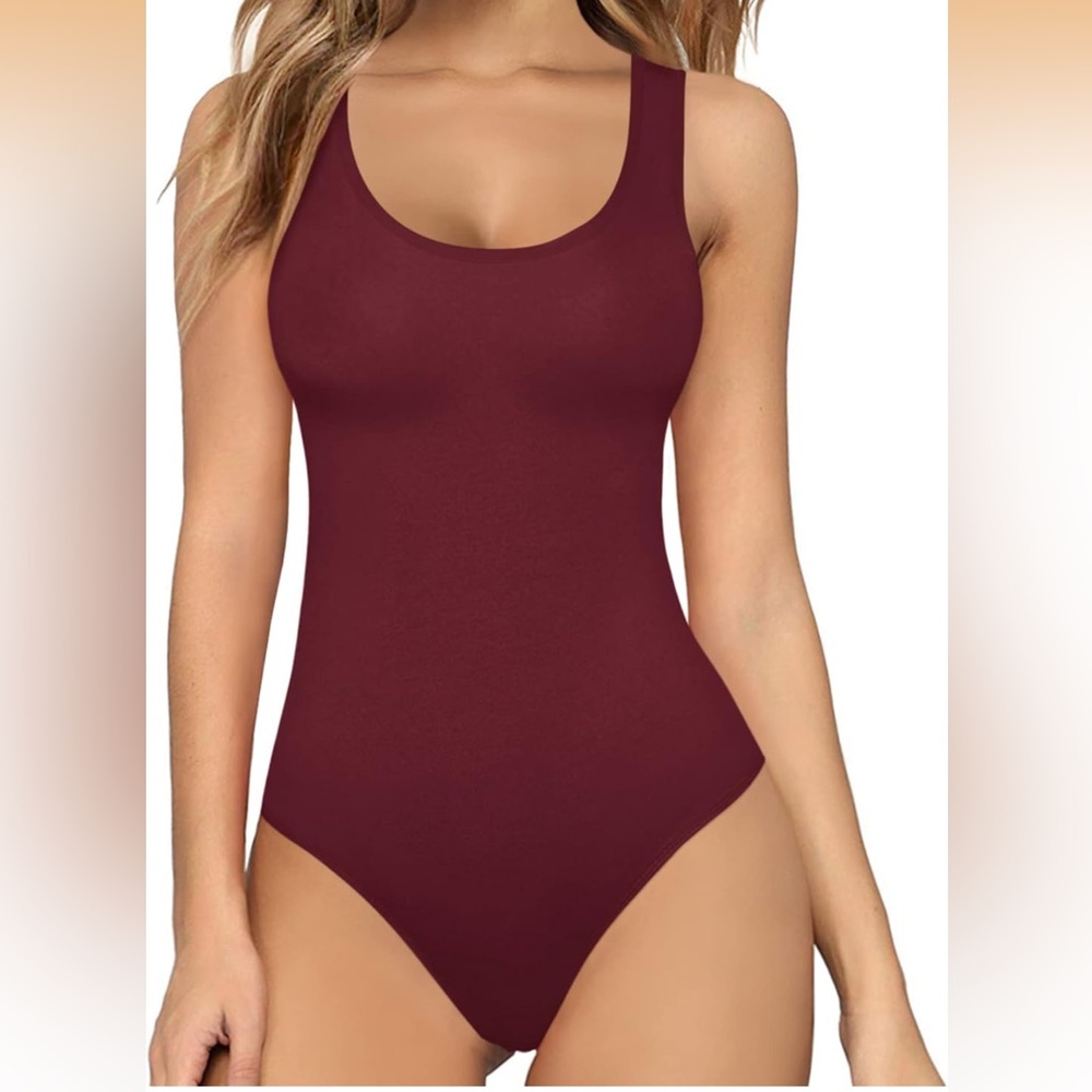 NWT Mangopop Burgundy Scoopneck Tank Bodysuit size small